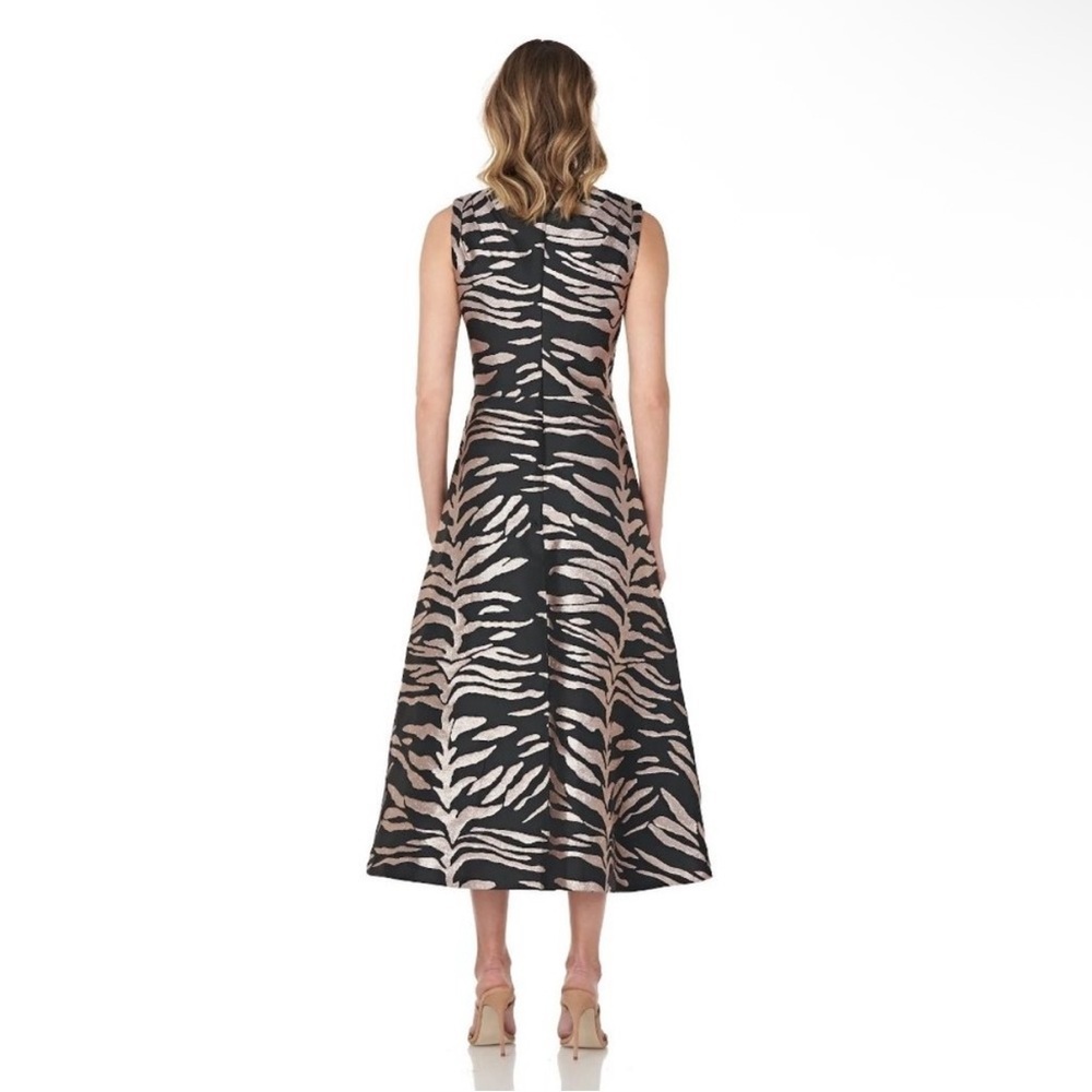 Kay Unger Black & Beige Zebra-Print V-Neck Midi Dress Cocktail Evening Gala Prom - Picture 4 of 9
